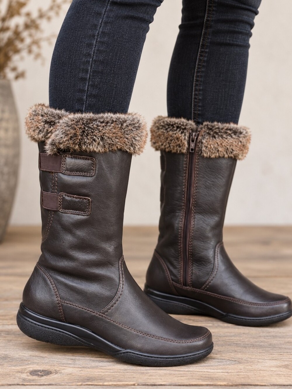 Clarks NEW Y2K Cozy Boho Minimalist Faux Fur Lined Tall Comfort Winter Boots 7M